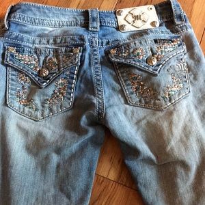 Pink and blue rhinestone miss me jeans